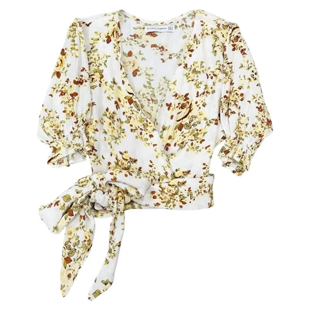 FAITHFULL THE BRAND Mali Wrap‎ Top in Off White Goldie Floral